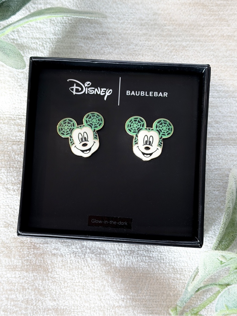 Disney x BaubleBar Spider Web Mickey Mouse Earrings Glow in the Dark NIB